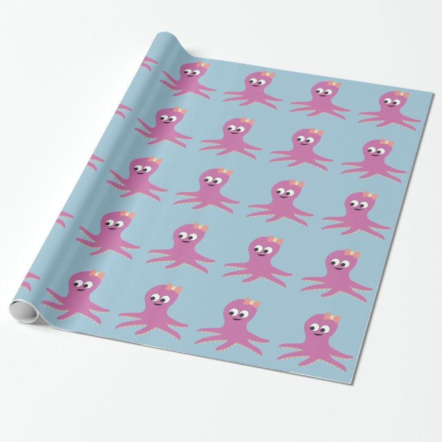 Cute pink girl Octopus Wrapping Paper (Unrolled)