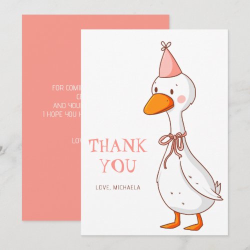 Cute Pink Girl One Silly Goose Birthday Thank You Card