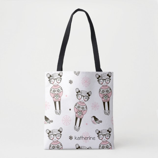 Cute Pink Girl Pattern Personalized Tote Bag (Front)