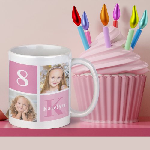 Cute Pink Girl Photo Collage Custom Birthday Gift Coffee Mug