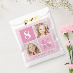 Cute Pink Girl Photo Collage Custom Birthday Party Favor Bag