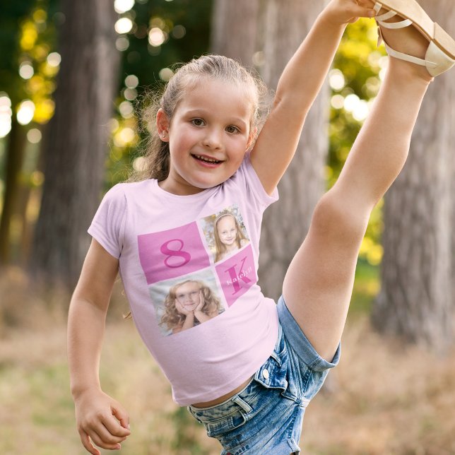 Cute Pink Girl Photo Collage Custom Birthday Party T-Shirt (Creator Uploaded)