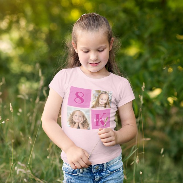 Cute Pink Girl Photo Collage Custom Birthday Party Toddler T-shirt (Creator Uploaded)