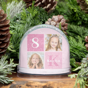 Cute Pink Girl Photo Collage Custom Christmas Gift Snow Globe