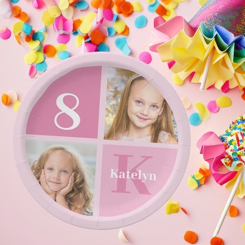 Cute Pink Girl Photo Custom Kids Birthday Party Paper Plates