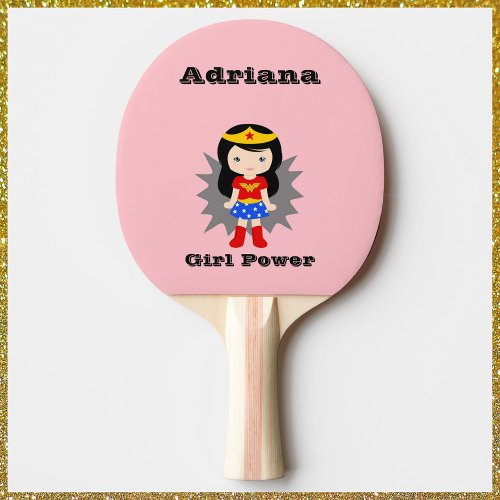 Cute Pink Girl Power Superhero Ping Pong Paddle