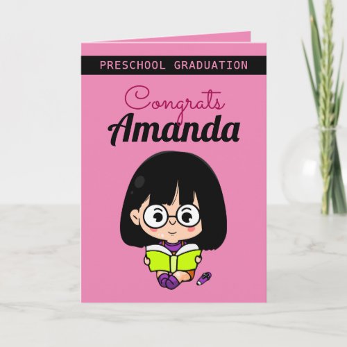 Cute Pink Girl Preschool Graduation Card
