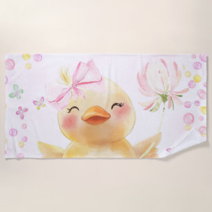 Cute Pink Girl Rubber Duck Beach Towel