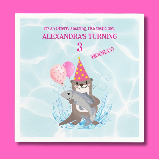 Cute Pink Girl Sea Otter Birthday Party Napkins (Creator Uploaded)