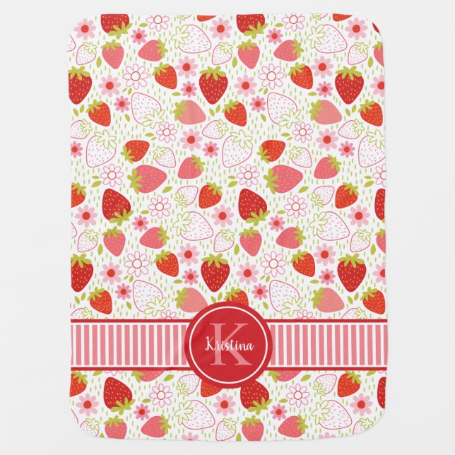 Cute Pink Girl Strawberry Pattern Nursery Baby Blanket (Front)