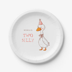 Cute Pink Girl Two Silly Goose Birthday Paper Plates