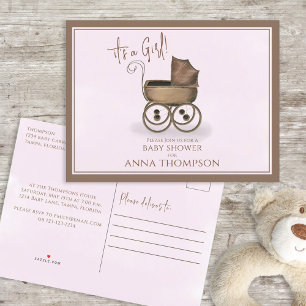 Cute Pink Girl Vintage Baby Carriage Classic Invitation Postcard