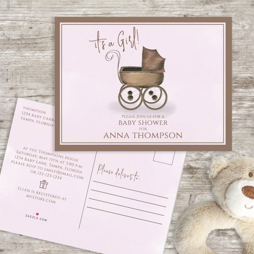 Cute Pink Girl Vintage Baby QR Code Gift Registry Invitation Postcard