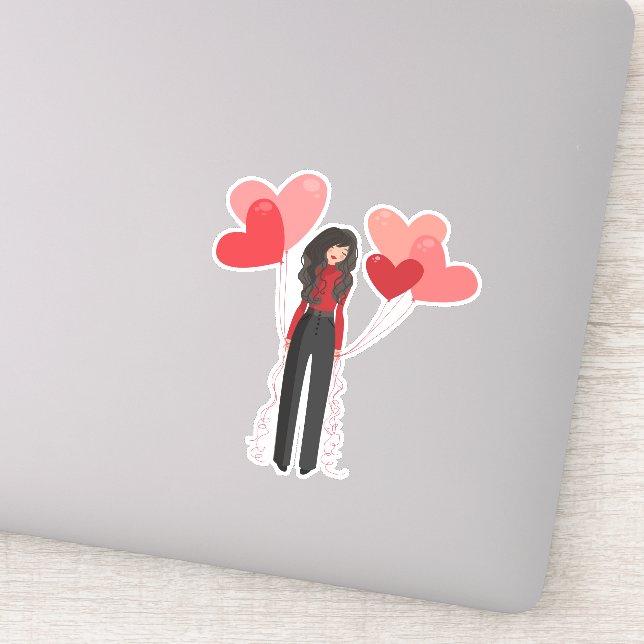 Cute pink girl with heart balloons sticker (Detail)