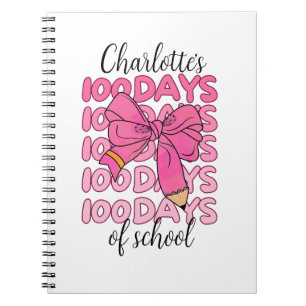 Cute Pink Girls 100 Days of School Pencil Bow Notebook