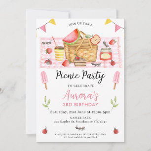 Cute Pink Girls Any Age Picnic Birthday Invitation