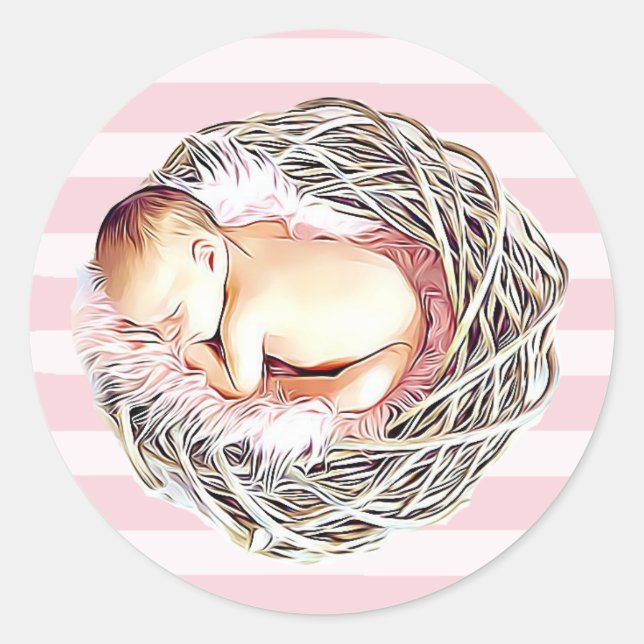 Cute pink girl's baby shower stickers (Front)