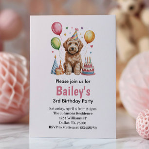 Cute Pink Girls Dog Birthday Party Invitation