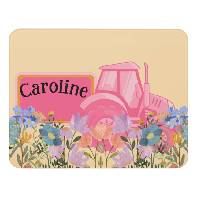 Cute Pink Girls Farming Tractor Bedroom Door Sign (Contemporary Front)