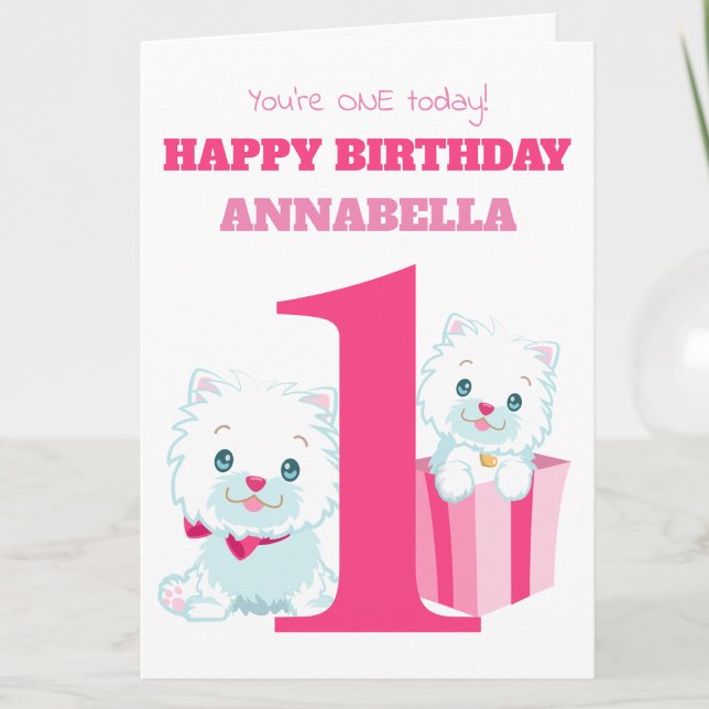 Cute Pink Girls First Birthday Card (Creator Uploaded)