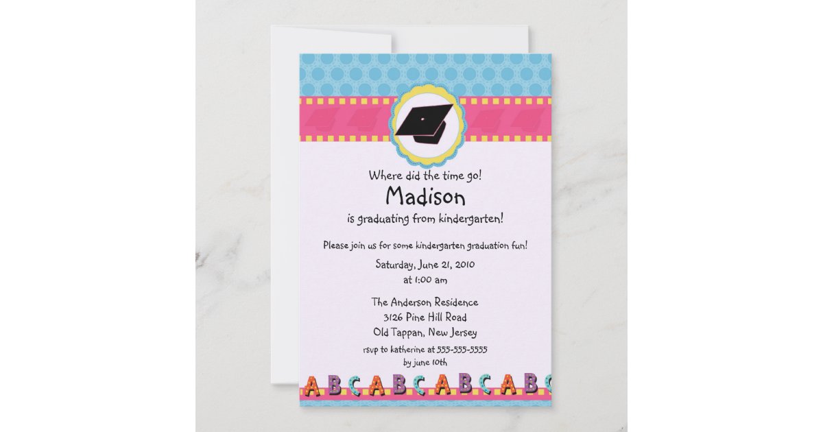 Cute Pink Girls Kindergarten Graduation Invitation 