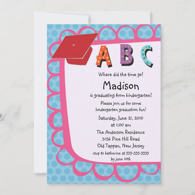 CUTE Pink Girls Kindergarten Graduation Invitation (Front)