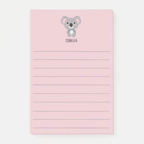 Cute Pink Girls Koala Bear Name Post_it Notes