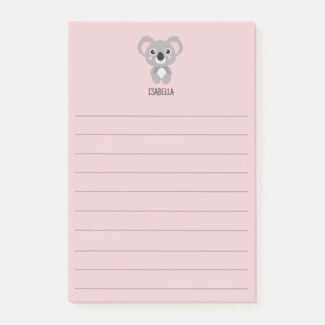 Cute Pink Girls Koala Bear Name Post-it Notes (Front)