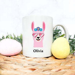 Cute Pink Girls Llama Personalize Name Coffee Mug