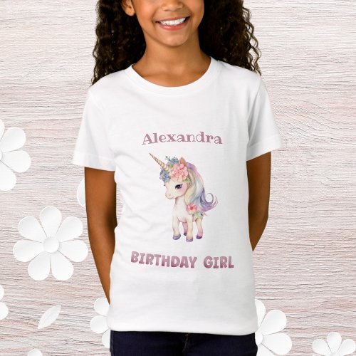Cute Pink Girls Name Unicorn Birthday T_Shirt