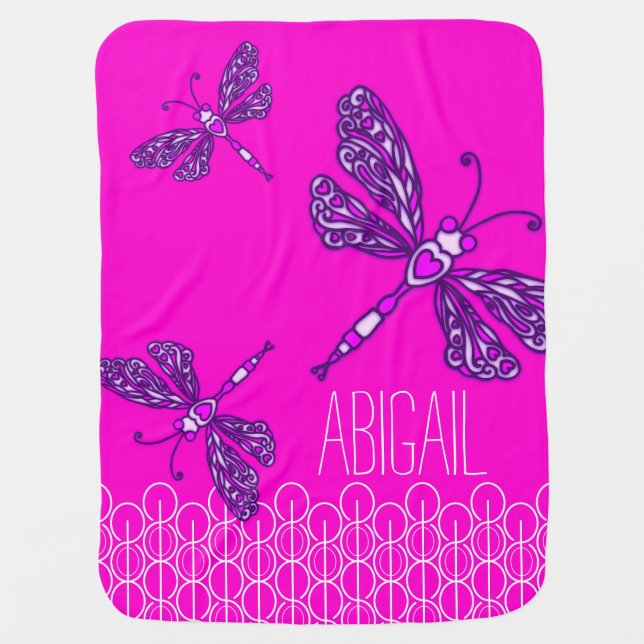 Cute pink girls named dragonflies baby blanket (Front)