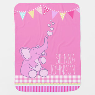 Cute pink girls named elephant baby blanket