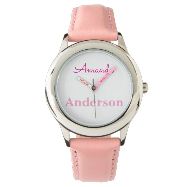 Cute Pink Girls Personalized Name Watch (Front)