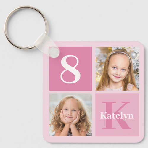 Cute Pink Girls Photo Collage Personalized Keychain