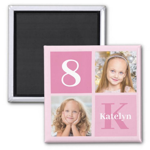 Cute Pink Girls Photo Collage Personalized Magnet