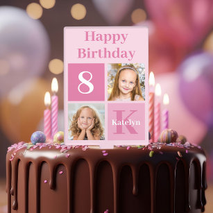 Cute Pink Girls Photo Personalized Birthday Party Cake Topper