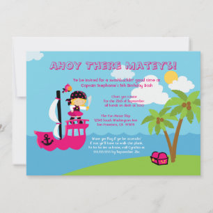 Cute pink girl's pirate birthday party invitation