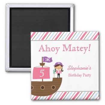 Cute Pink Girl's Pirate Birthday Party Magnets by Jamene at Zazzle