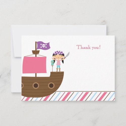 Cute pink girl's pirate birthday party thank you invitations