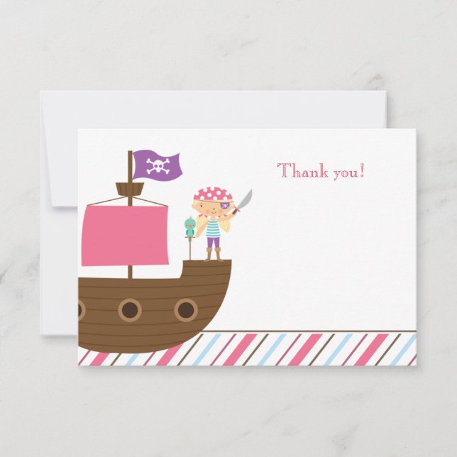 Cute pink girl's pirate birthday party thank you (Front)