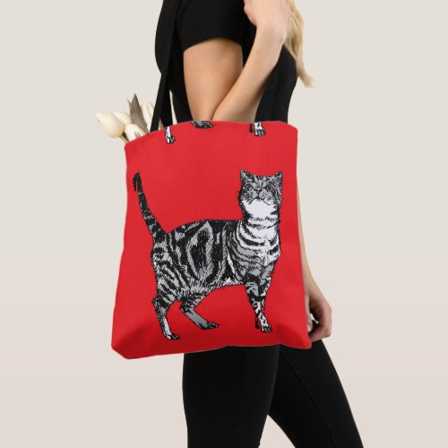 Cute Pink Girls Red Tabby Cat Grocery Tote Bag