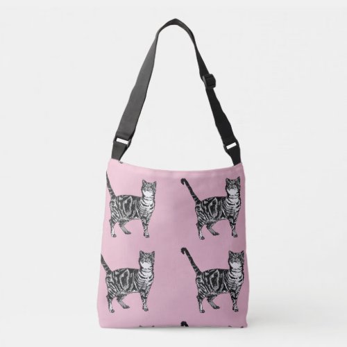 Cute Pink Girls Room Tabby Cat Crossbody Bag