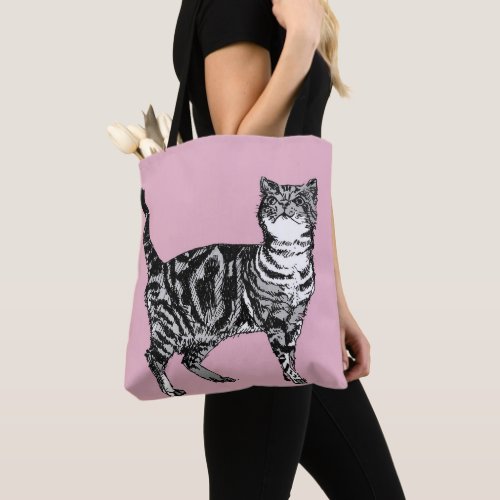 Cute Pink Girls Room Tabby Cat Grocery Tote Bag