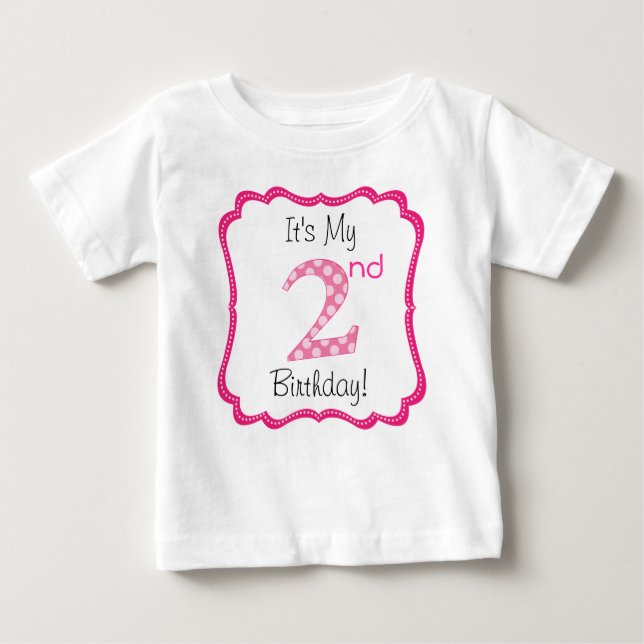 Cute Pink Girl's Second Birthday Baby T-Shirt (Front)