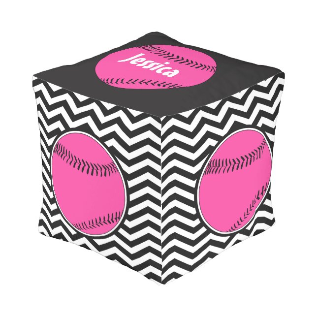 Cute Pink Girls Softball Square Beanbag Pouf (Angled Front)