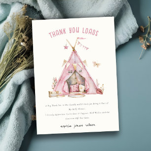 Cute Pink Girls Tent Sleepover Slumber Birthday Thank You Card