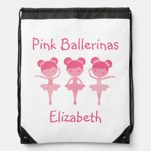 Cute Pink Girly Ballet Dancer Drawstring Bag
