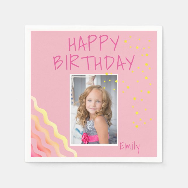 Cute Pink Girly Birthday Photo Napkins (Front)