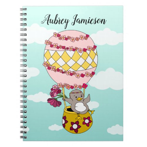 Cute Pink Girly Boho Flower Bird Hot Air Balloon Notebook