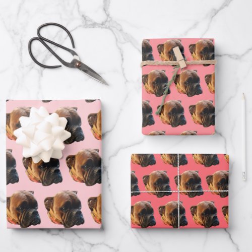 Cute Pink Girly Boxer Dog  Wrapping Paper Sheets